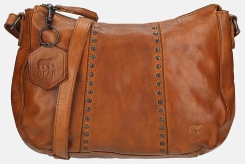 Bear Design Saar Leren Schoudertas met Studs - Cognac