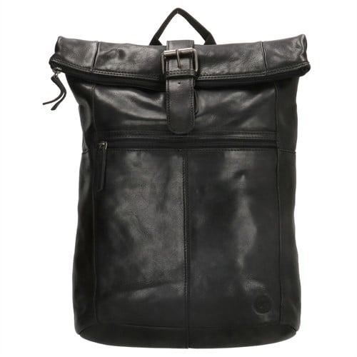 Hide & Stitches Paint Rock Leren Rolltop Rugzak - 13,3 inch - Zwart