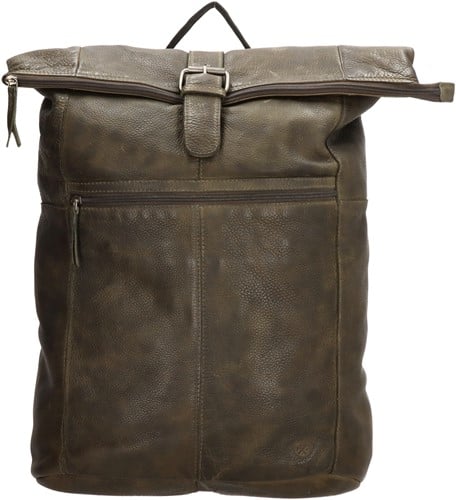 Hide & Stitches Paint Rock Leren Rolltop Rugzak - 15,6 inch - Olijfgroen