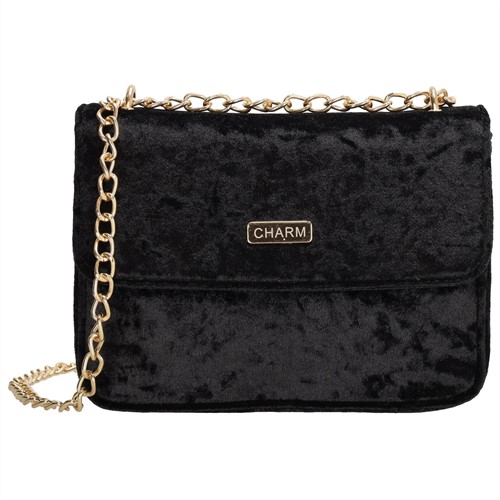 Charm London Velvet Schoudertas / Kleptasje - Zwart