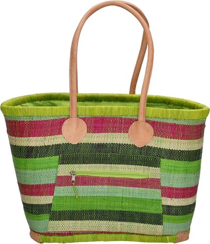 PE Florence Raffia Rieten mand L - Limegroen