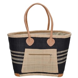 PE Florence Raffia Rieten mand L - Zwart Wit