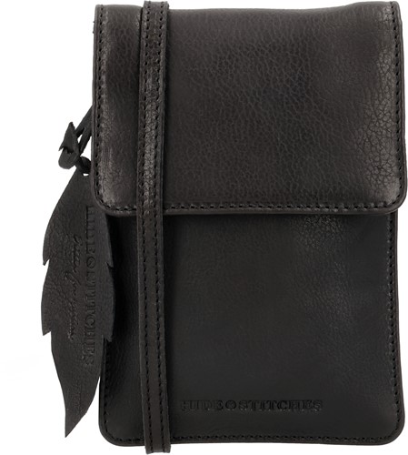 Hide & Stitches Earth Leren Telefoontasje - Zwart