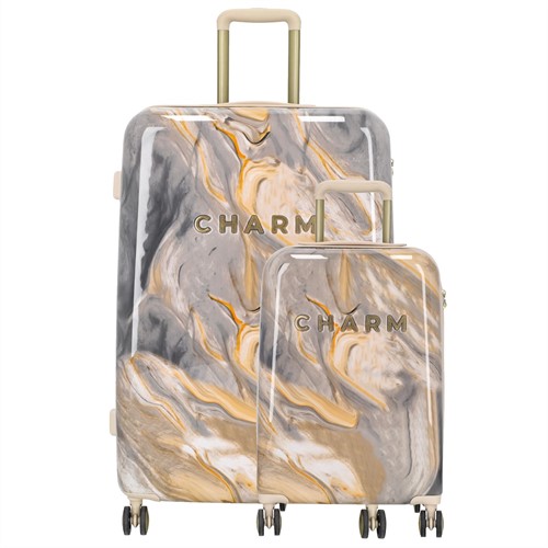 Charm London Marble Travel Kofferset 2-delig - TSA slot - Lichtgrijs