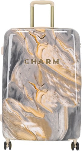 Charm London Marble Travel Grote Koffer - 75 cm - 88 liter - TSA slot - Lichtgrijs
