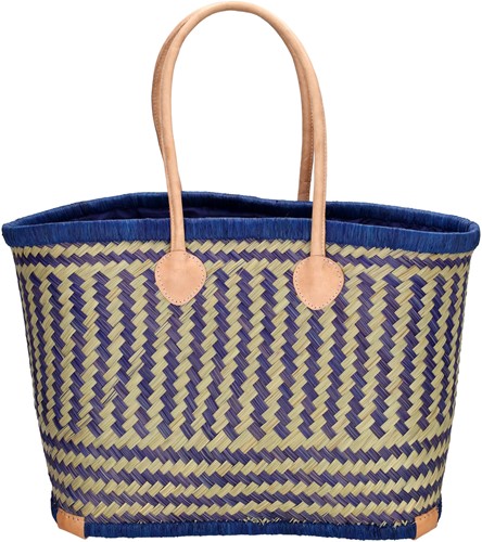 Beagles Raffia Rieten Mand L / Strandtas - Blauw