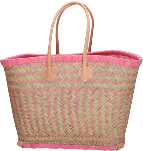 Beagles Raffia Rieten Mand L / Strandtas - Roze