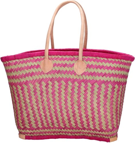 Beagles Raffia Rieten Mand L / Strandtas - Fuchsia
