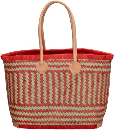 Beagles Raffia Rieten Mand L / Strandtas - Rood