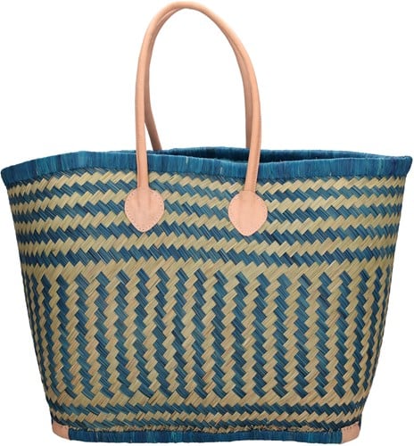 Beagles Raffia Rieten Mand L / Strandtas - Turquoise