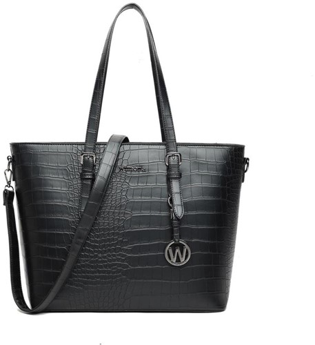 Wimona Louise Schoudertas - Laptoptas 15,6" - Croco Print - Zwart