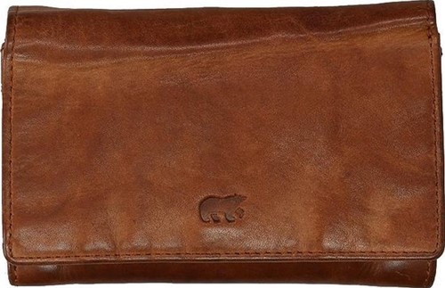 Bear Design Flappie Leren Overslagportemonnee - Cognac
