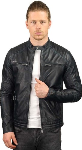 Versano  Herenjas leer Reno biker padded schouder en elleboog Blue