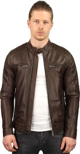 Versano  Herenjas leer Reno biker padded schouder en elleboog Brown