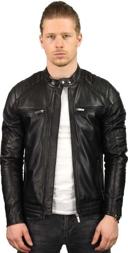 Versano  Herenjas leer Reno biker padded schouder en elleboog Black