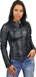 Versano  Dames jas leer Mesa bikerjack elastische zijkanten Blue