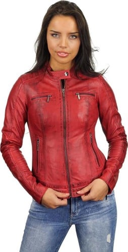 Versano  Dames jas leer Mesa bikerjack elastische zijkanten Red