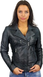 Versano  Dames jas leer Houston bikerjack schuine rits Blue
