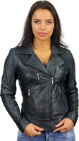 Versano  Dames jas leer Houston bikerjack schuine rits Blue