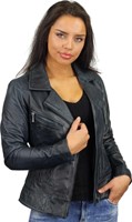 Versano  Dames jas leer Houston bikerjack schuine rits Blue-2