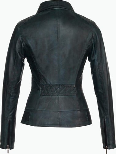 Versano  Dames jas leer Houston bikerjack schuine rits Blue-3