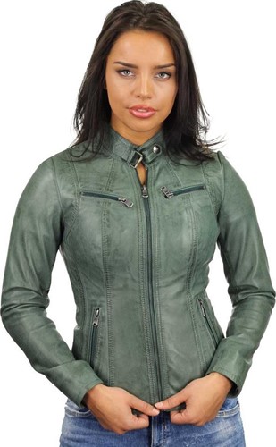 Versano Tulsa Leren Dames Bikerjack Dames Jas S - Groen
