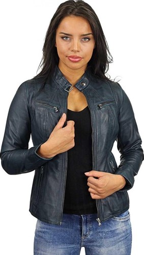 Versano Tulsa Leren Dames Bikerjack Dames Jas S - Blauw