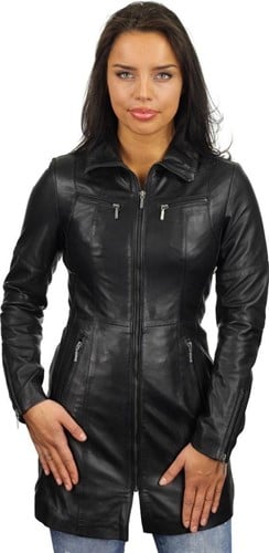 Versano  Dames jas leer Chicago lang model Black