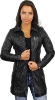 Versano  Dames jas leer Chicago lang model Black-3