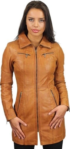 Versano  Dames jas leer Chicago lang model Cognac