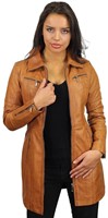 Versano  Dames jas leer Chicago lang model Cognac-2