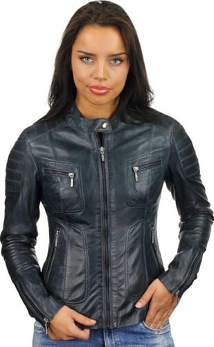 Versano  Dames jas leer Miami bikerjack Blue