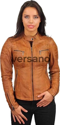 Versano  Dames jas leer Miami bikerjack Cognac