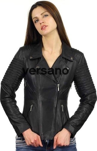 Versano  Dames jas leer Utah bikerjack schuine rits Black