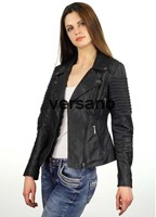 Versano  Dames jas leer Ohio bikerjack platte kraag Black-2