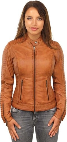 Versano  Dames jas leer Atlanta bikerjack Cognac