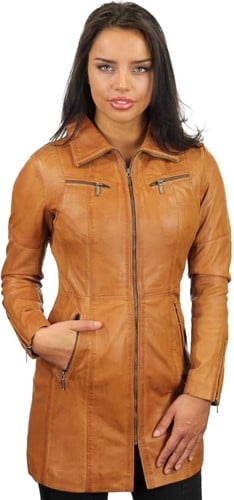 Versano Chicago Lange Leren Dames Jas XS - Cognac