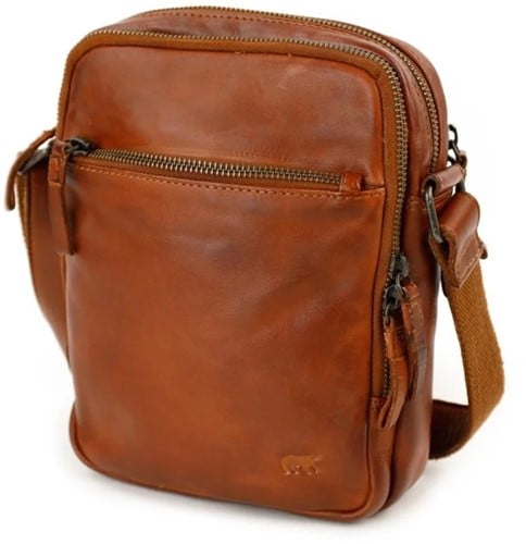 Bear Design Cow Lavato Leren Schoudertas - Cognac