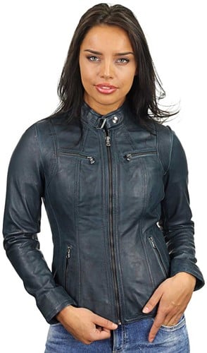 Versano Tulsa Leren Dames Bikerjack Dames Jas L - Blauw