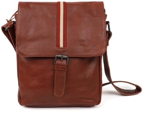 Bear Design Baggio Stripe Leren Schoudertas / Kleptas - Cognac
