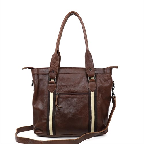 Bear Design Tygo Stripe Leren Handtas / Schoudertas - Bruin